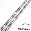 Silver stainless steel Cuban link chain necklace with lobster clasp 650x8mm - 8mm*650mm
