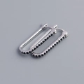Par de pendientes de aro en U de plata de ley S925 con pequeñas piedras preciosas negras - Oro Blanco (circón Negro)