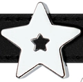 Star-shaped chrome alloy charm accessory mounted on a black textured wristband strap - 10MM Smooth Star - Chrome