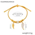 Adjustable gold plated snake chain bracelet with sparkling zircon beads and wing charms - Wings Pendant / Gold