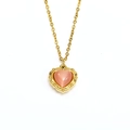 French style 18k gold plated titanium necklace with pink opal heart pendant on white background - Gold Pink Cat Eye Stone