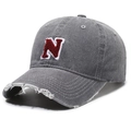 Dark grey washed cotton baseball cap with red and white embroidered N patch - Adjustable / Gray