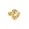 Detailed view of the gold adjustable orbital ring featuring three polished metal spheres - Gold Three Ball/Spiral Wrap