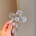 Translucent jelly-colored camellia hair claw clip made of durable plastic and metal - 7# Transparent White