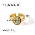 Detailed view of vintage gold ring with oval natural green stone and size dimensions - Adjustable Open / Green Spotted Marble Style (NB-R2023300)