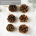 Set of 6 natural pine cone Christmas ornaments with gold glitter and golden strings - 5CM Gold Pinecones 6Pcs Set