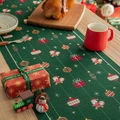 Camino de mesa navideño verde con motivos de Papá Noel y adornos de jacquard - 35*180cm / Luces de Navidad Verdes