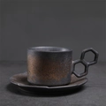 Japanese retro ceramic coffee cup with honeycomb handle and rustic metallic glaze set - 219-c8 Cup With Saucer (gilded) 220ml / Universal