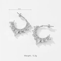 Irregular C-shaped silver earrings with drop zircon, 24mm diameter and 5.2g weight - Platinum