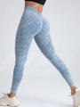 Ανοιχτό μπλε κολάν γιόγκα με acid wash, ψηλή μέση και αποτέλεσμα ανόρθωσης - S / Μπλε