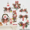 Five-piece Korean style Christmas wall decor set with pine wreaths and wooden Santa signs - Korean Style 5-Piece Set