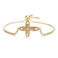 Elegante bracciale tennis a croce dorata con zirconi e catena a maglie regolabile - Design a Fiore Con Stella a Croce-Oro