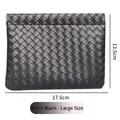 Large black woven PU leather cosmetic bag with double zipper and 17.5cm width - Lipstick Bag Large / Ivory Black