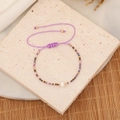 Handmade woven bracelet with white pearl and colorful seed beads on a stone plate - 1# Purple