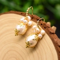 Orecchini a goccia con perle barocche placcati in oro 18k su base in legno naturale - Artigianale Stile Occidentale
