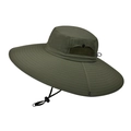 Olive green sun hat with wide brim, breathable mesh, and adjustable chin strap - Army Green