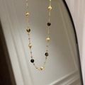 18k gold plated necklace featuring vintage tiger eye beads in a minimalist chain design - Gold-Brown (18K Gold Plated)