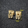 Golden stainless steel tooth-shaped stud earrings showing 13mm by 9mm size dimensions - Tooth / Gold