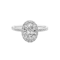 Oval cut halo zircon ring with pave setting on a polished platinum style band - JZ045 (1.5 Carats)