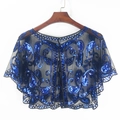Blue sequin embroidered black mesh shrug with paisley pattern on wooden hanger - Black Blue