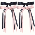 Navy blue and pink satin ribbon bow hair clips with long streamers in two pairs - Style H Set of 4