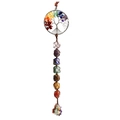 Handmade Tree of Life 7 Chakra energy hanging ornament with natural raw stones and tassels - Irregular Stone - Silver Round Frame