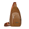Herren Brusttasche aus dunkelbraunem Kunstleder mit Litschi-Muster und Tragegurt - Gelb