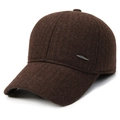 Men's winter baseball cap in dark brown wool blend with warm ear flaps for cold weather - Adjustable / Coffee