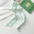 Green heart print skinny silk scarf for hair and bag decoration on aesthetic background - Light Green Heart