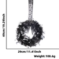 Couronne d'Halloween en guirlande noire avec crânes dimensions 49x29cm et 108g - Couronne Nœud Vigne Crâne