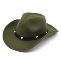 Detail of olive green wool felt cowboy hat with black leather band and gold studs - Army Green