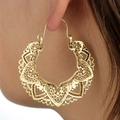 Vintage hollow heart hoop earrings in antique gold with bohemian filigree patterns - Hollow Large Hoop / Gold