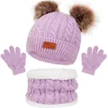 Ensemble d'hiver 3 pièces lilas pour enfants avec bonnet en tricot, écharpe et gants - Ensemble de Bijoux Violet