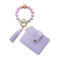 Detail of purple silicone beaded wristlet keychain with matching PU leather card holder wallet - Lavender