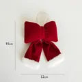 Lazo de Navidad de terciopelo rojo con ribete de piel sintética blanca y cinta 12x15cm - 15cm x 12cm / Lazo Burdeos Pequeño