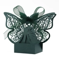 Dark green hollow laser-cut butterfly favor box with elegant matching organza ribbon bow - Ink Green