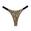 Women's cotton thong with leopard print pattern and wide black elastic side bands - C-Pattern (Black Band)
