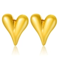 Minimalist 3D heart-shaped earrings in polished gold finish with refined contours - Minimalist Elongated Heart