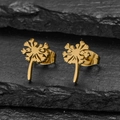 Elegant gold dandelion stud earrings crafted in stainless steel on grey stone background - Dandelion Gold
