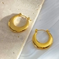 Polished 18K gold plated stainless steel chunky hoop earrings on white silk fabric - Minimalist Polished Crescent Style (EH286)