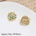 Detail of heart-shaped vintage gold charm with turquoise stone and hammered texture - Style 5 Turquoise Heart Pendant (18*20mm)