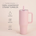 Pink 40oz insulated straw tumbler with leakproof lid and handle for car use - 40oz / Peach Pink