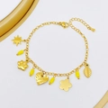 Bracciale a catena dorato con ciondoli a stella, zampa, cuore e perle gialle - 17+4cm / Cuore e Zampa (Oro con perline gialle)