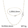 White and gold enamel square link stainless steel necklace and bracelet jewelry set - Variegated White