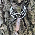 Silver hollow moon hair clip with natural raw crystal quartz and star pendant charm - Brown Crystal