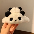 Pinza per capelli a forma di panda in morbido peluche sintetico bianco e nero - Pinza Testa di Panda