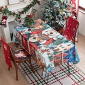 Christmas square tablecloth set with Santa and reindeer patterns for festive home decoration - Christmas Snow Scene