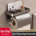 Gunmetal wall mount toilet paper holder with top shelf and matte metal finish - Space Aluminum / Gun Grey Extra Large Bordered With Lid