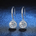 Classic S925 silver moissanite drop earrings with round halo design on blue background - 50 Points [zircon] Led-121