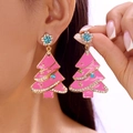 Pink Christmas tree earrings with gold finish and colorful star rhinestones for women - Pink Alloy Zirconia Christmas Tree (ER25Y0271-5)
